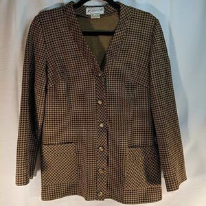 Vintage Wool Glenayr Kitten Houndstooth Cardigan Sweater Brown Black Gold womens